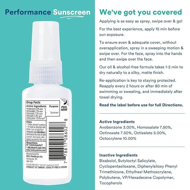 KINeSYS Fragrance Free Clear Spray Sunscreen for sensitive skin, SPF 50, Hypoallergenic, Broad Spectrum UVA/UVB protection...