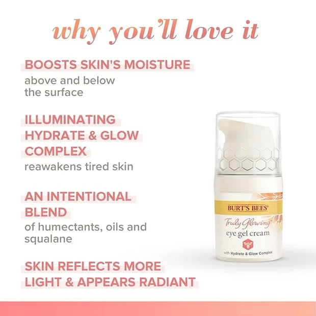 Burt's Bees Truly Glowing Eye Gel Cream Unisex 0.5 oz, White - Product Image