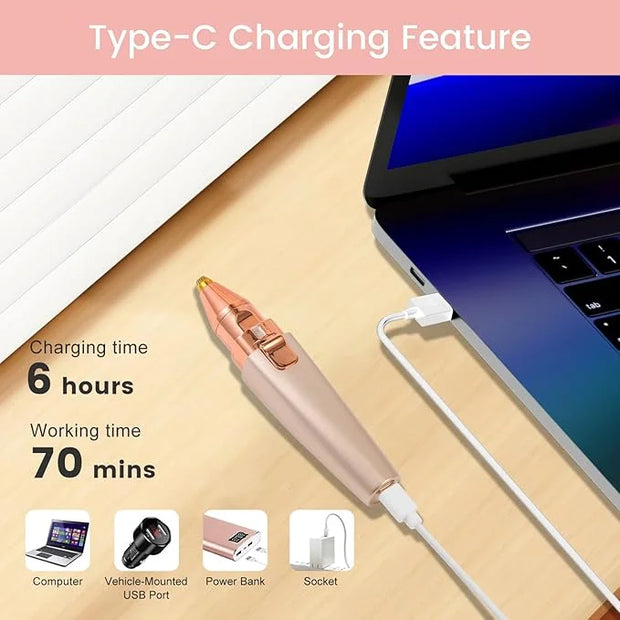 Hatteker Eyebrow Facial Trimmer, 2 in1 Rechargeable Hair Removal and Eyebrow Shaver - Face Lips Body Painless Razor with B...