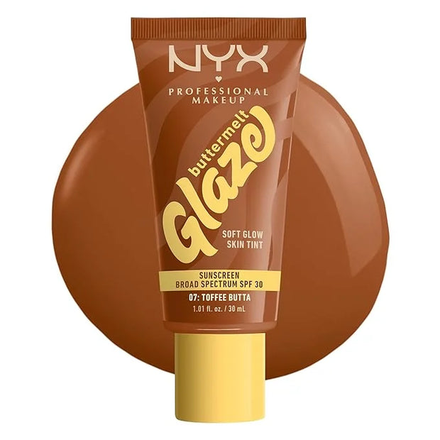 NYX PROFESSIONAL MAKEUP Buttermelt Glaze Soft Glow Skin Tint + SPF 30, Up To 12HR Wear, 07 Toffee Butta - Product Image