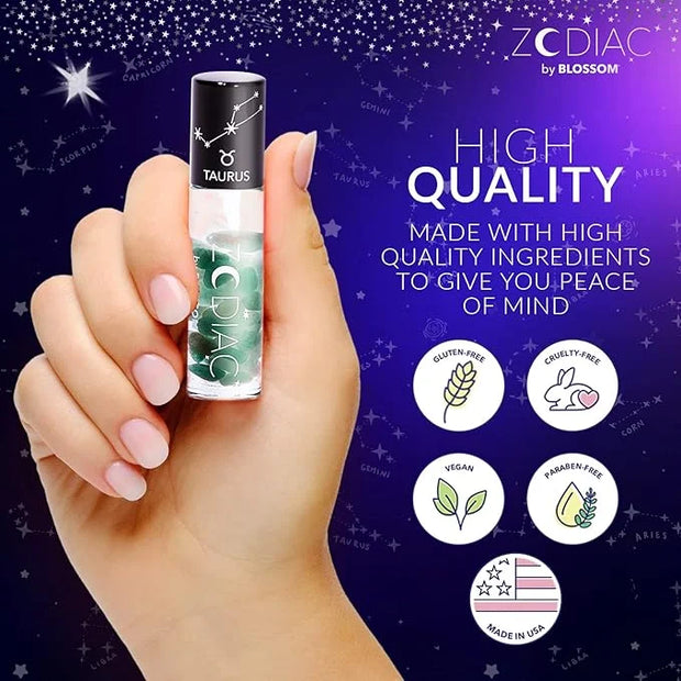 Blossom Zodiac Sign Vanilla Scented Moisturizing Roll-On Lip Gloss with Crystals + pH Technology Color Changing Crystal St...