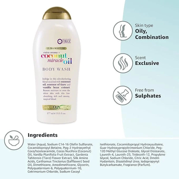 OGX Extra Creamy + Coconut Miracle Oil Ultra Moisture Body Wash, 19.5 Fl Oz (Pack of 2) - Product Image