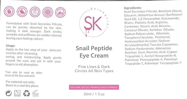 Snail Peptide Eye Cream with 73.7% Snail Mucin and Niacinamide- Brightening Korean Night Cream for Fine Lines and Dark Cir...