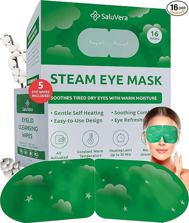 Steam Eye Mask for Dry Eyes with 5 Eyelid Cleansing Wipes, Self Heating Eye Compress for Dry Eyes, Soothe and Relax with 4...