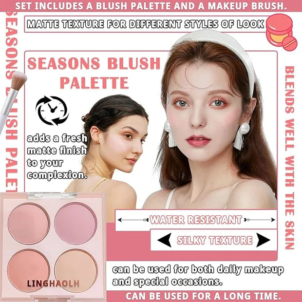 4 Colors Blush Palette for Cheeks,Face Matte Contour Blush Makeup Palette,Buildable Shimmer Facial Cheek Blusher Shades,Bl...