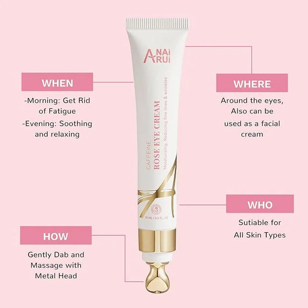 ANAI RUI Rose Caffeine Eye Cream for Dark Circles, Mother's Day Gift for Women, Anti-Aging Eye Cream with Retinol, Collage...