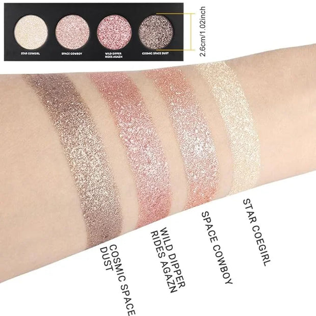 Shiny Highlight Eyeshadow Palette 4 Colors, Cosmetics Shimmer Palette, Cruelty-Free and Vegan Formula, Glitter Eyeshadow f...