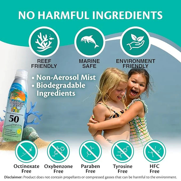 Caribbean Breeze Continuous Tropical Mist SPF 50 Sunscreen Spray for Kids, Reef Safe Sunscreen Spray, Up to 80 Minutes Wat...