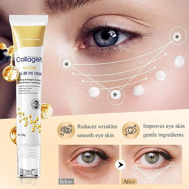 Collagen Eye Cream Anti Aging, Eye Cream with Roller for Dark Circles and Puffiness, Reduce Fine Line, Tightening Lifting ...