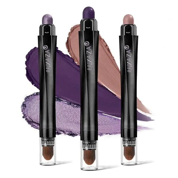 3PCS Cream Eyeshadow Stick Set,Pro Longwear Purple Eye Shadow Sticks Pencil Crayon-Grape Glam - Product Image