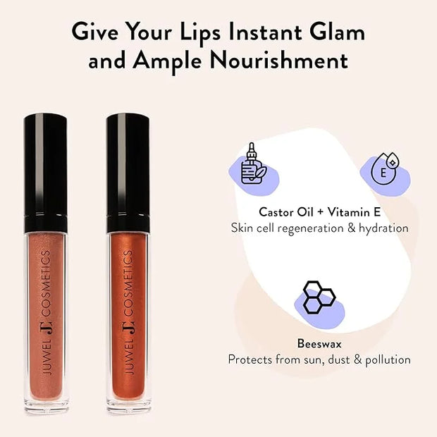 Juwel Cosmetics Ultra Lip Gloss, Gloss for Dry Lips, High Shine, Smooth Finish Moisturizing Lip Gloss with Beeswax, Castor...