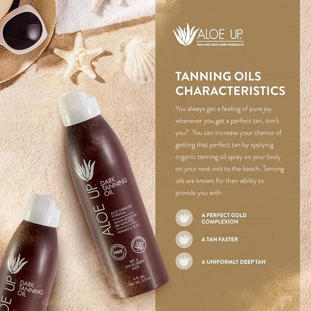 Aloe Up SPF 4 Dark Tanning Oil - Body and Face Tanning Continuous Spray for Outdoor Sun - With Sunscreen, Pure Aloe Vera, ...