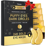 Under Eye Patches (12 Pairs) - 24K Gold Eye Masks Enriched with Abundant Collagen for Dark Circles, Puffy Eyes, Wrinkles -...