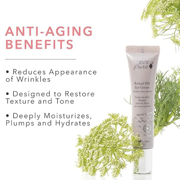 100% PURE Retinol Eye PM Cream, Anti-Aging Eye Cream for Wrinkles, Pure Retinol Cream, Wrinkle Cream Promotes Collagen (0....