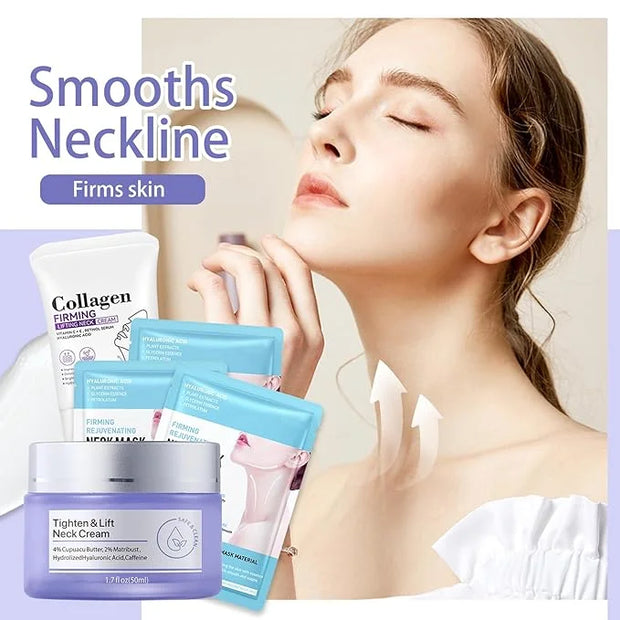 2PCS Neck Firming Cream and Neck Mask Set,Non-greasy Tighten Lift Firming Face Cream Skincare Moisturizer, 3 Pieces Deep M...