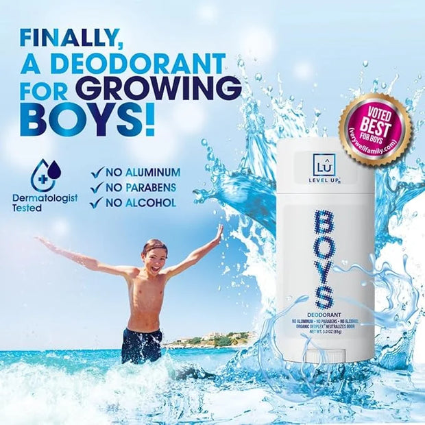 Level Up Boys Deodorant: Aluminum-Free, Alcohol-Free, Paraben-Free, 24 Hr Odor Protection, Clean Fresh Scent, Kids & Tween...