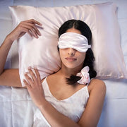 Vegan Silk Sleep Set, Silky Pillowcase with Large Scrunchie and Eye Mask for Hair and Skin, Self Care Essential Satin Nigh...