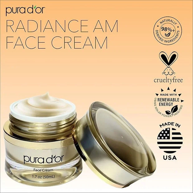 PURA D'OR 1.7 Oz Radiant Glow AM Face Cream - Methylene Blue, Polyphenols, Flavonoids, Apple Stem Cell Extract - Aloe Vera...