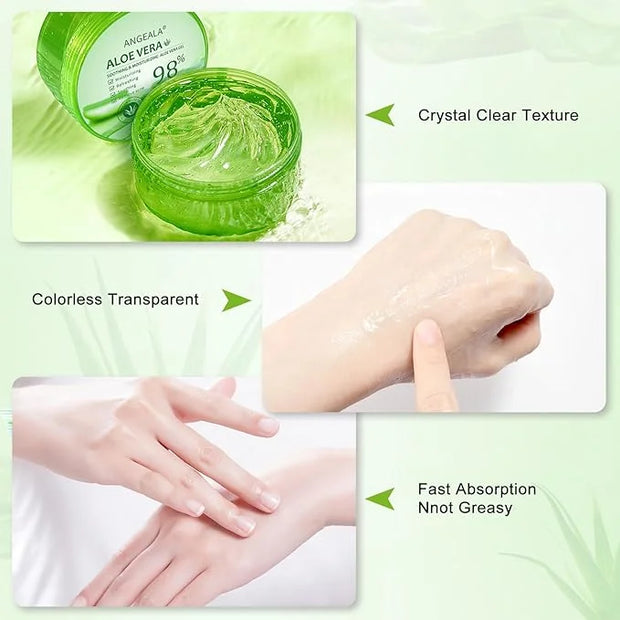 Organic Aloe Vera Gel for Face & Body Made within 12 Hours of Harvest, 98% Pure Aloe Vera Gel for Skin, Scalp, & Hair, Soo...