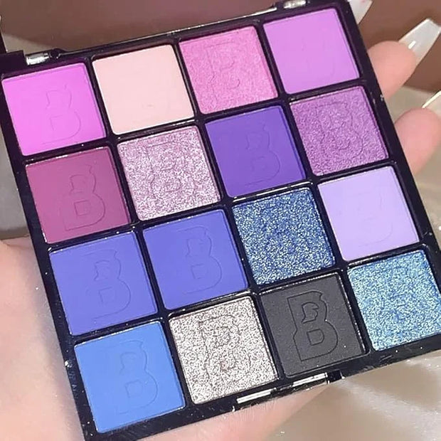 Purple & Blue Eyeshadow - 16 Color Glitter & Matte Eyeshadow Palette, Korean Makeup, Waterproof & Bright Colours - Product...