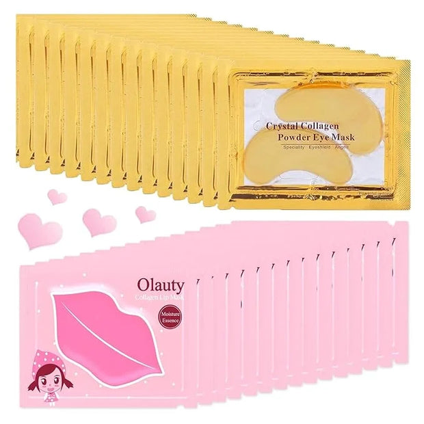 30 Pairs Lip Masks & 24K Gold Eye Masks, Crystal Collagen Eye Patches for Puffy Eyes, Moisturizing & Reduce Wrinkles, Lip ...