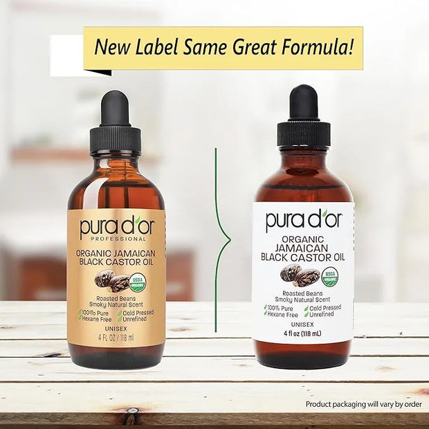 PURA D'OR 4 Oz ORGANIC Jamaican Black Castor Oil - Natural Smoky Scent - 100% Pure USDA Certified Cold Pressed, Hexane Fre...