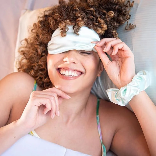 Vegan Silk Sleep Set, Silky Pillowcase with Large Scrunchie and Eye Mask for Hair and Skin, Self Care Essential Satin Nigh...