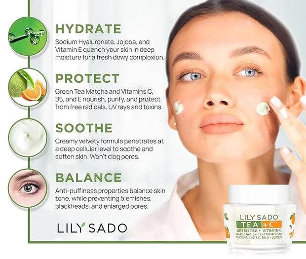 LILY SADO TEA+C™ Green Tea & Vitamin C Moisturizer - Antioxidant, Anti-Aging Anti-Wrinkle Daily Moisturizing Lotion - Hydr...