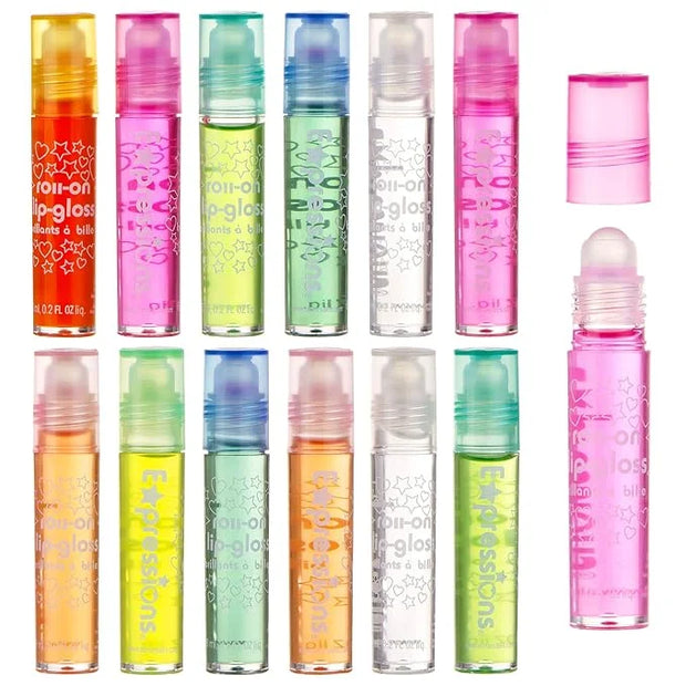 Expressions girl 12pc Roll On Lip Gloss Set with Carrying Case, Glossy Lip Make-up for Kids and Teens - Fruity Flavors, No...