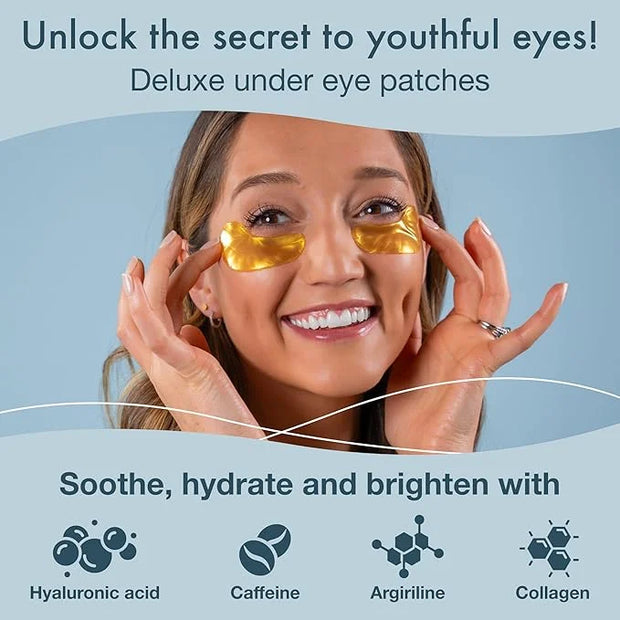 Blue Oasis Under Eye Patches for Puffy Eyes and Dark Circles - 20 Pairs Brightening 24K Gold Eye Mask, Hyaluronic Acid and...