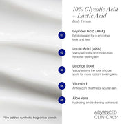Advanced Clinicals Brightening Vitamin C Body Cream + AHA Exfoliating 10% Glycolic Acid & Lactic Acid Lotion 2PC Skincare ...