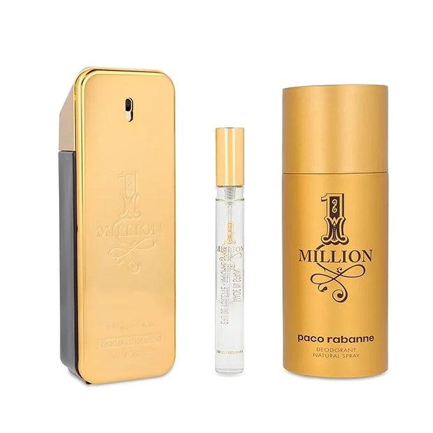 Paco Rabanne One Million 3-Piece Gift Set for Men, (3.4 Oz Eau De Toilette Spray + 5.1 Oz Deodorant Spray + 0.33 Oz Travel...