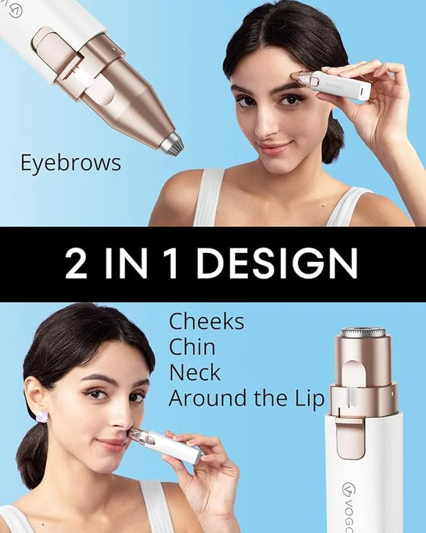 VOGCREST Hair Trimmer, 2 in 1 Facial Hair Remover & Eyebrow Trimmer for Women - Rechargeable, Portable, LED Light (White) ...