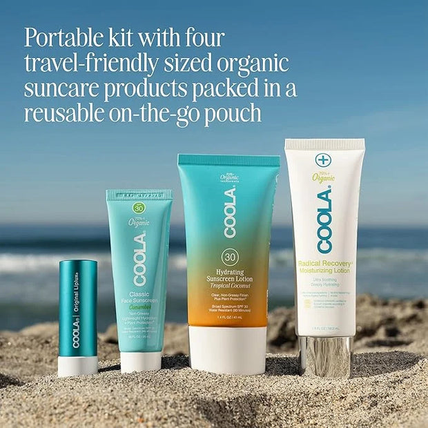 COOLA Organic Sunscreen and Lip Balm SPF 30 Sun Essentials Kit, Dermatologist Tested and TSA Approved, Vegan and Gluten Fr...