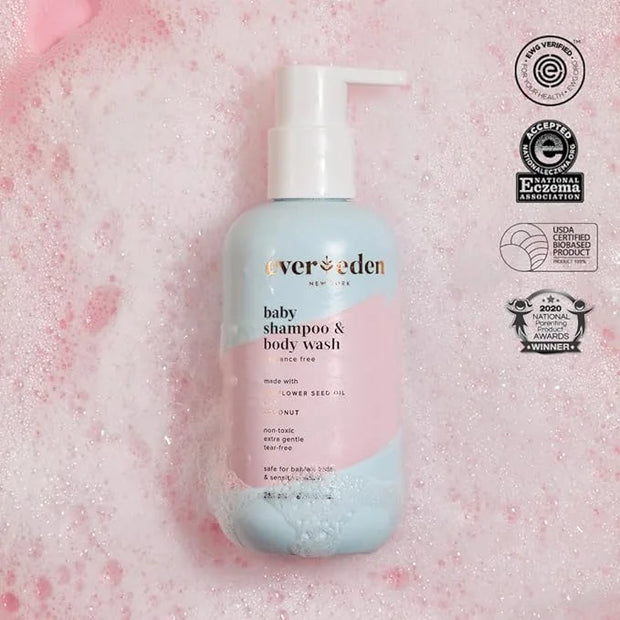 Evereden Baby Shampoo & Body Wash 2-in-1, 8.5 fl oz | Gentle, Non-Toxic, Fragrance-Free, Hydrating Formula for Sensitive S...