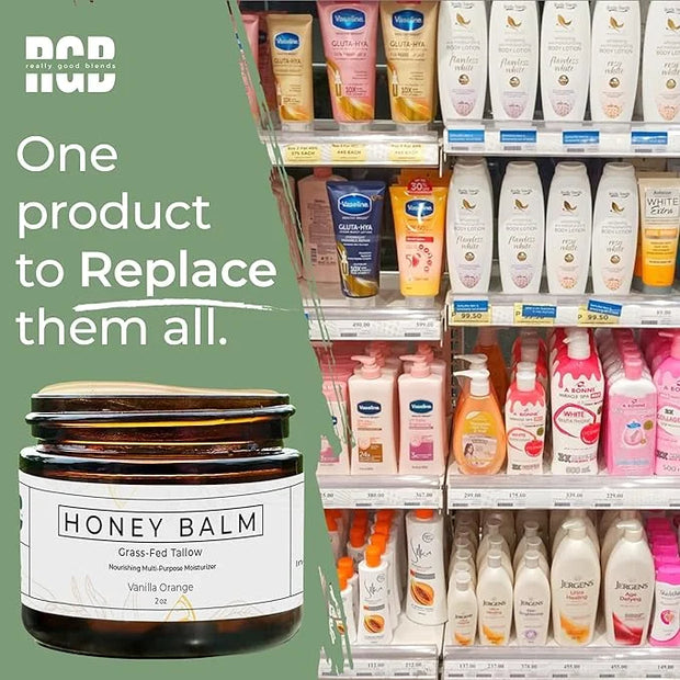 Tallow and Honey Balm, Organic Body Butter, Grass-Fed Beef Tallow for Skin, Soothing All-Natural Moisturizer for Body and ...