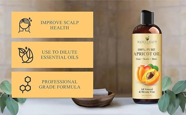 Handcraft Blends Apricot Kernel Oil - Cold-Pressed 8 Fl Oz - 100% Pure and Natural - Premium Grade Carrier Oil for Skin an...