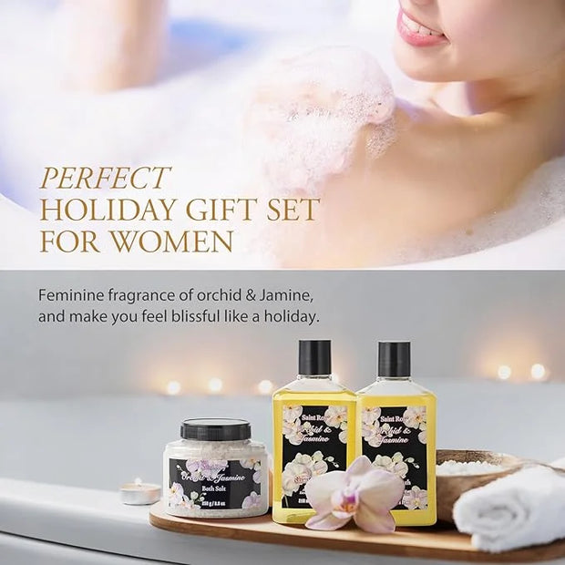 Mother's Day Gift for Mom Bath and Body Gift Basket Orchid & Jasmine Spa Gift Baskets for Women Fragrant Body Lotions, Bat...