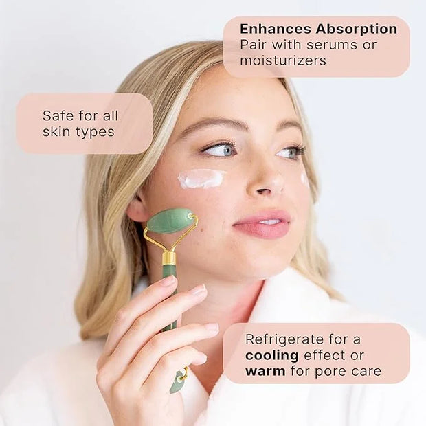 Beauty by Earth Jade Roller for Face - Smoothes Fine Lines & Wrinkles, Face Massager Skin Care Tools with Small Eye Roller...