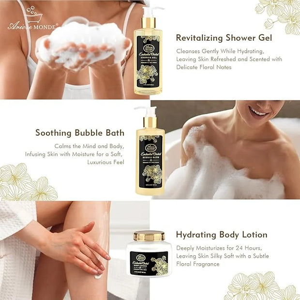 Spa Gift Baskets for Women, Gift Set for Mom Enchanted Orchid Scent, Home Spa Kit with Bubble Bath, Body Lotion, Bath Bomb...