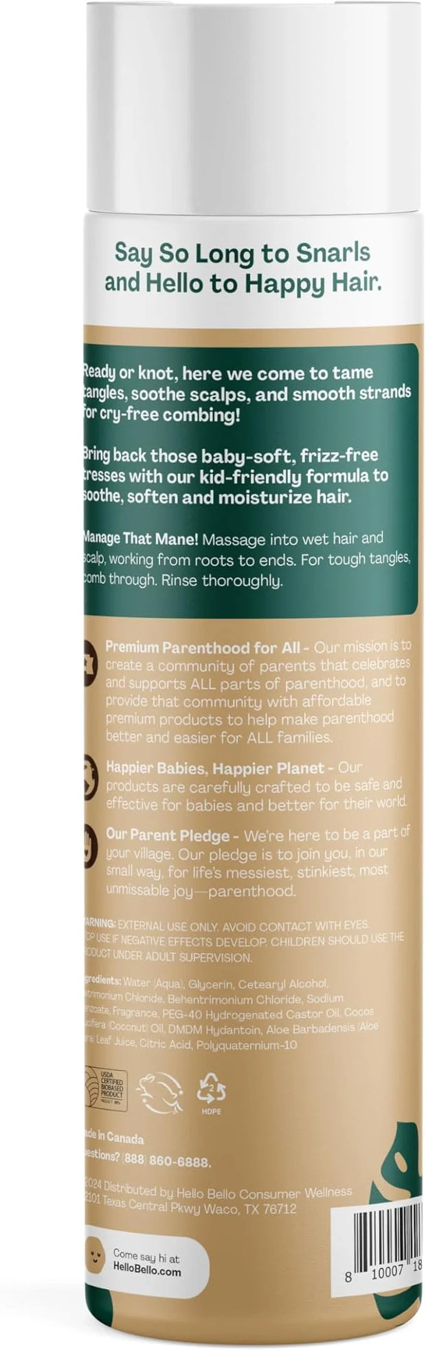 Hello Bello Kids Conditioner, Gentle Hypoallergenic Tear-Free Formula, Vegan and Cruelty-Free, Creamy Coconut Scented, 10 ...