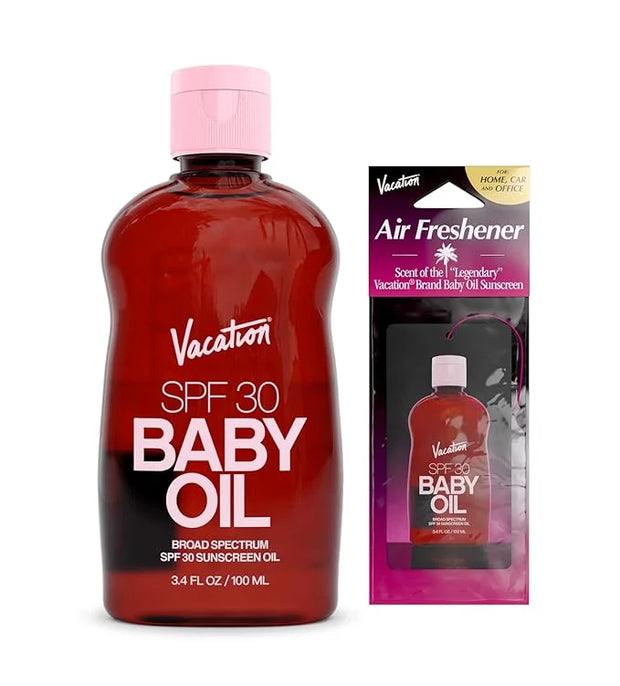 Vacation Baby Oil SPF 30 + Air Freshener Bundle, Broad Spectrum SPF 30 Sunscreen Oil, Vegan Suntan Oil with Broad Spectrum...