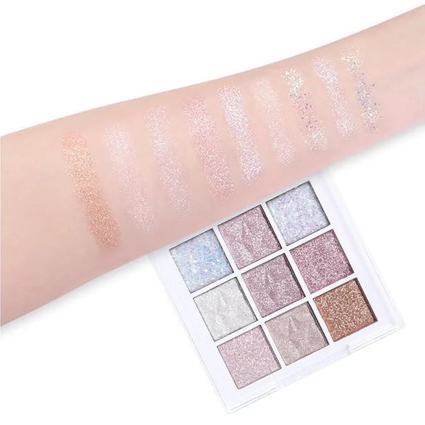 Pink White Glitter Shimmer Sparkle Eye Shadow Palette, Warm Pastel 9 Colors Sparkle eyeshadow Palette Makeup,Colorful Long...