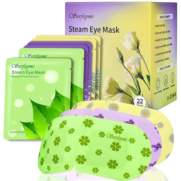 Serfeymi 22 Packs Steam Eye Mask-Disposable Cornea Care Rest Self Heating Eye Mask,Warm Eye Compresses for Dry Eyes,Sleep,...