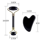 Black Obsidian Jade Facial Roller & Gua Sha Set 100% Natural Source from Highest Altitude of Himalayan Two-Sided Face Neck...