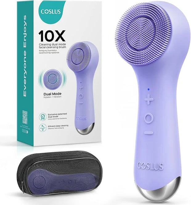 COSLUS Face Scrubber Facial Cleansing Brush: 2 in 1 Spin and Vibration Patented Tech, Silicone Electric Exfoliator Scrubbe...