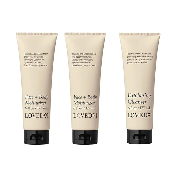 Exfoliating & Moisturizing Duo, Face & Body Exfoliating Cleanser & Moisturizer Bundle (6 Oz Cleanser & 2-Pack 6 Oz Moistur...