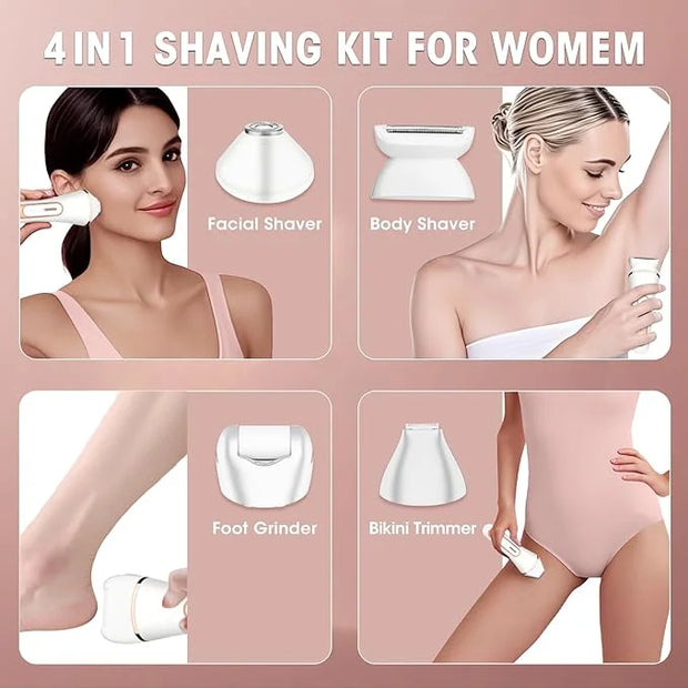 Electric Shavers for Women, 4 in 1 Hair Removal Kit with Epilator Bikini Trimmer Face Razor Body Brush Face Massager Foot ...