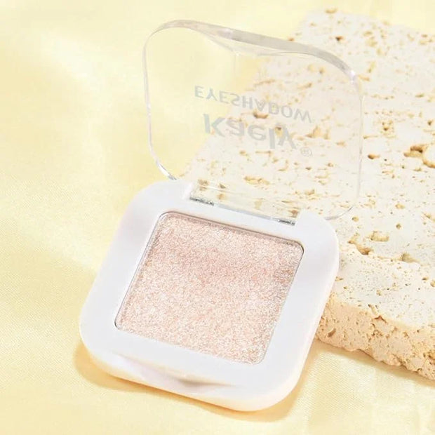 Kaely Pressed Single Eyeshadow Makeup, Sheer White Sparkle Highly Pigmented Monochrome Eye Shadow Palette, Waterproof Neut...