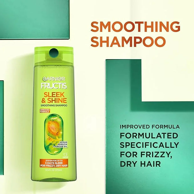 Garnier Fructis Sleek & Shine Shampoo, Conditioner + Anti-Frizz Serum Set for Frizzy, Dry Hair, Argan Oil (3 Items), 1 Kit...